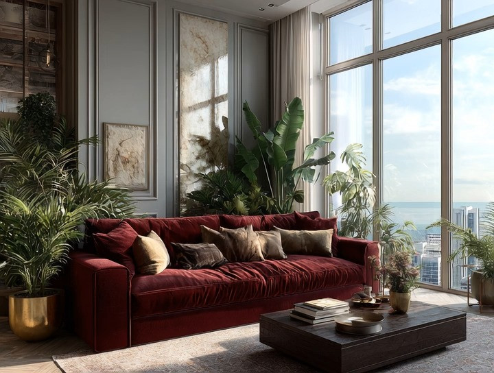  

The Hotel Glamour Look: The foundation of this look is a bold, beautiful sofa. Jewel tones such as garnet, merlot, sapphire, or deep emerald instantly create a sense of richness against the open backdrop of a high-rise. Surround the sofa with oversized greenery — not small tabletop plants, but sculptural plants that command presence. Think: bird of paradise, tall palms, or large philodendrons in elegant planters.

Gold is your anchor metal. A single gold planter, a few brushed-metal accents, or a warm-toned floor lamp brings the atmosphere together without overwhelming it. The goal is effortless glamour, not over-styling.

Styling notes for vertical living:

Choose low-profile coffee tables so the city view remains open.

Keep pillows tonal and luxurious — velvets, mohair, textured knits.

Let natural light do the work. This look thrives in sunshine. 

 #LTKHome

 

#LTKHome