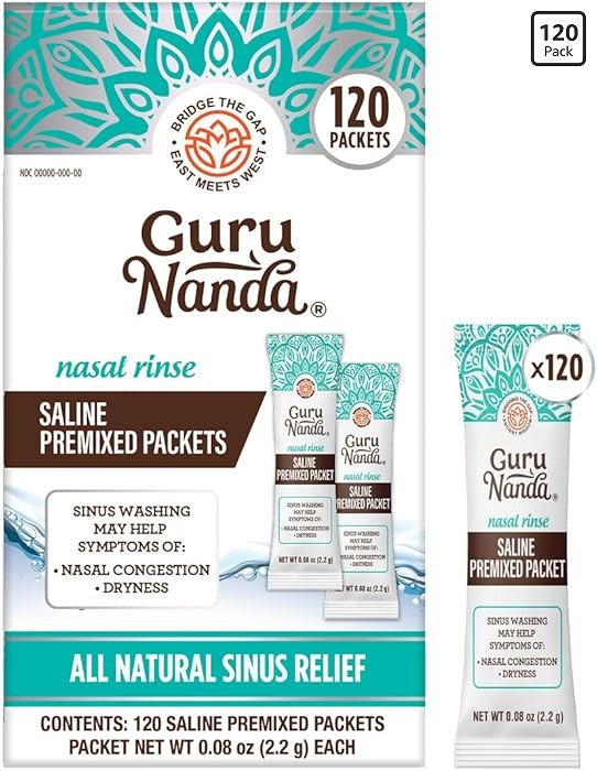 GuruNanda PreMixed Saline Packets for Nasal Rinse (120 Count), All Natural Sinus Rinse Packets to... | Amazon (US)
