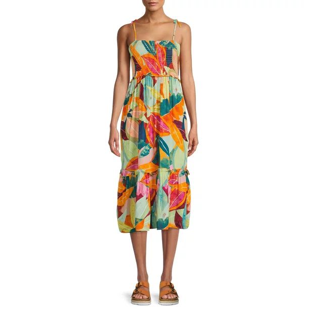 Time and Tru Women's Smocked Tie Shoulder Dress - Walmart.com | Walmart (US)