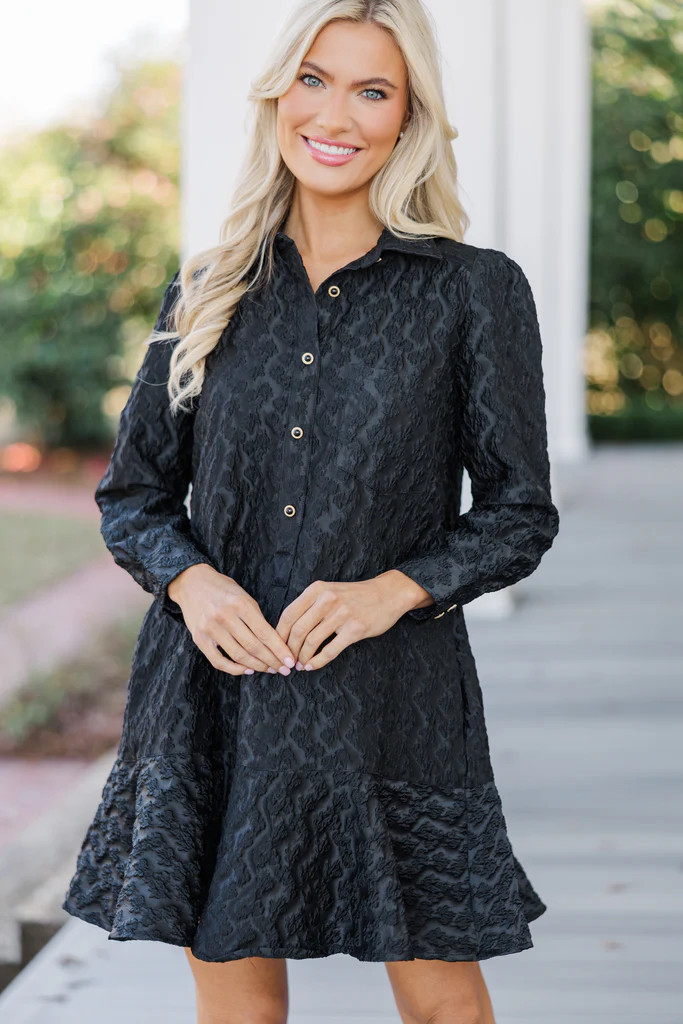 Share Your Story Black Textured Shirt Dress | The Mint Julep Boutique