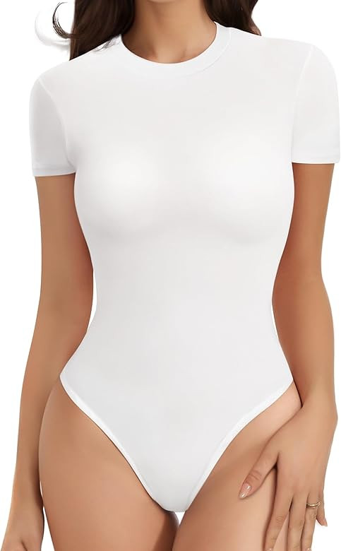 YOGINGO Bodysuits for Womens Crew Neck Short Sleeve Body Suits Going Out Outfits Summer Baisc Leo... | Amazon (US)