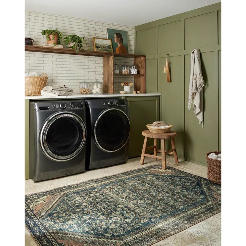 Magnolia Home By Joanna Gaines X Loloi Banks Machine Washable Denim / Clay Area Rug | Wayfair North America