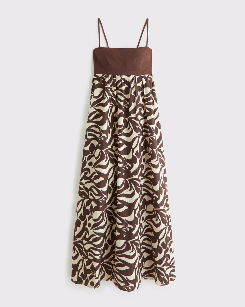 Abercrombie & Fitch Women's Tie-Back Babydoll Maxi Dress in Brown Pattern - Size XXS PETITE | Abercrombie & Fitch (US)