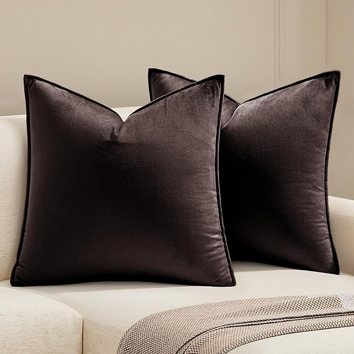 MIULEE Dark Brown Velvet Throw Pillow Covers 20x20 Soft Decorative Solid Square Cushion Cases Pac... | Amazon (US)