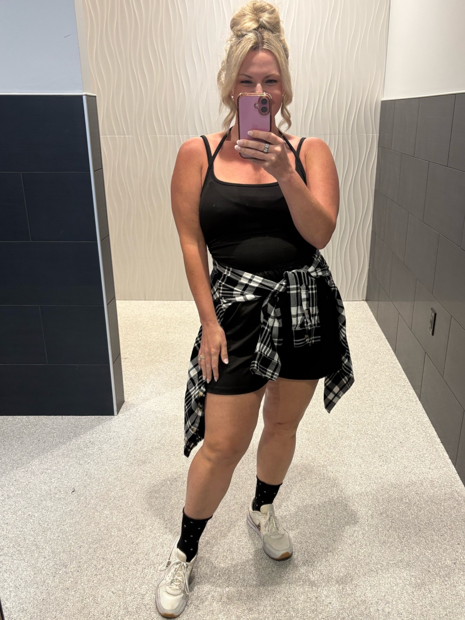 This one piece romper is comfy and cute! I wore it to teach dance. Paired with my new fave polka dot socks!

Workout outfit. Women's romper. Women's workout outfit. Polka dot socks. Summer Outfit. Nikes

#LTKfitnessgoals #LTKgrwm #LTKootd