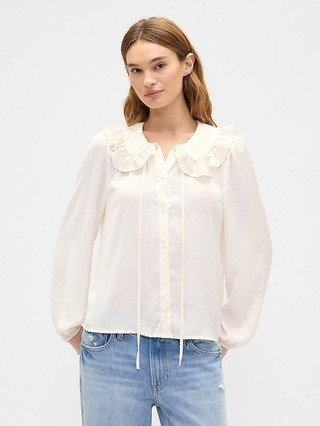 Relaxed Satin Ruffle Top | Gap Factory