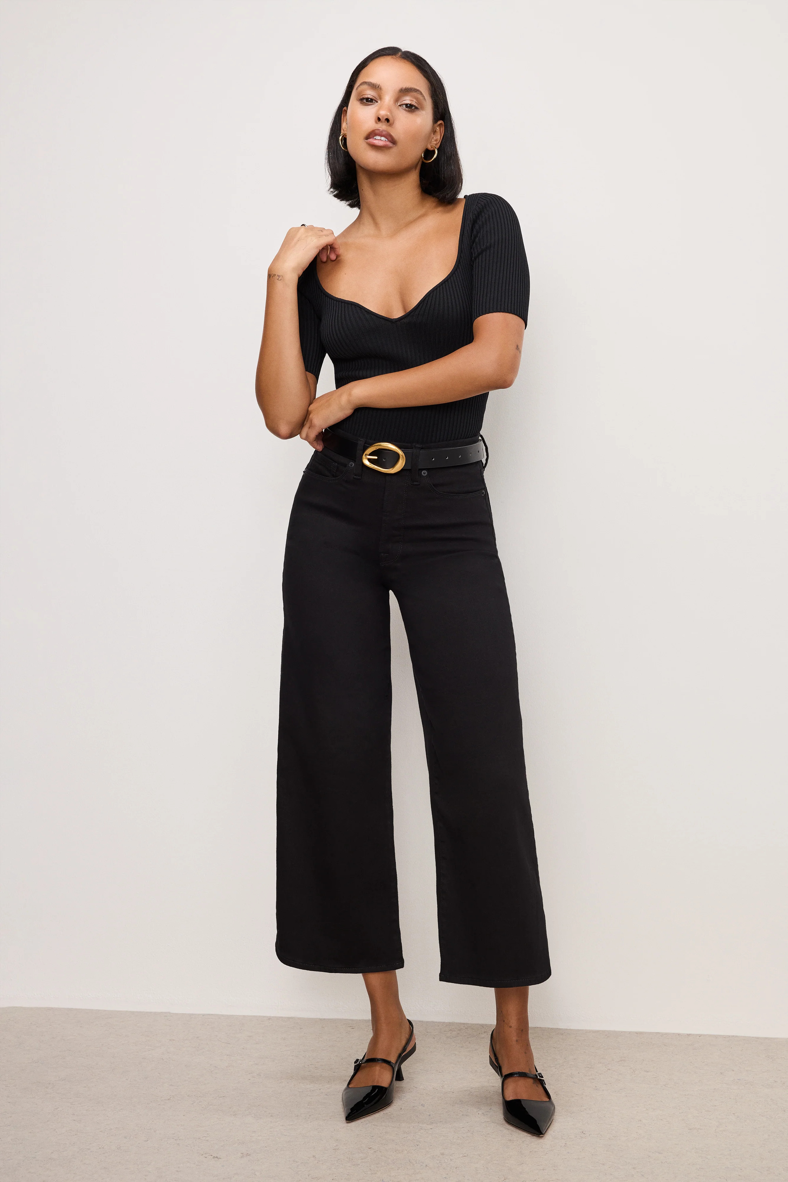 GOOD WAIST CROPPED PALAZZO NEVER FADE JEANS | BLACK001 - GOOD AMERICAN | Good American