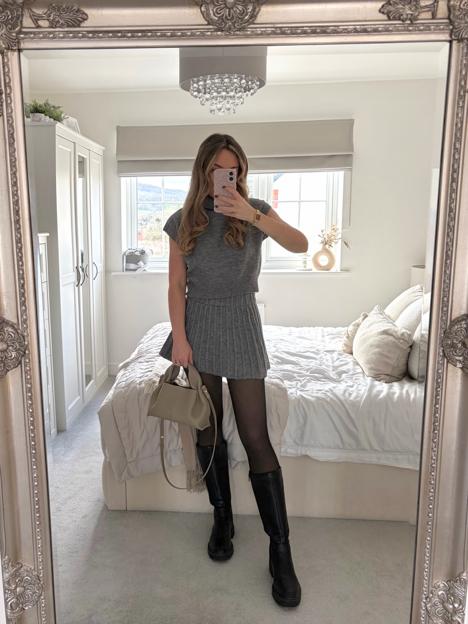 Grey knitted coord set, spring autumn transitional outfits, neutral outfits, smart casual outfits 

#LTKuk #LTKFashionMonth #LTKdresses