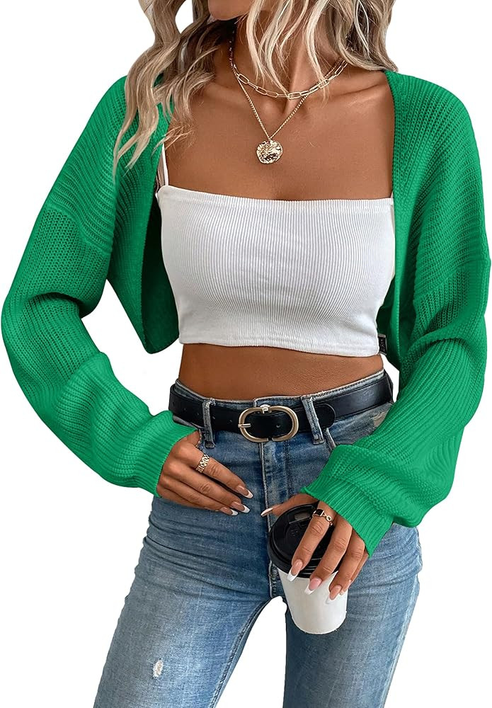 Womens Long Sleeve Open Front Knit Crop Bolero Cardigan Sweater Shrug for Dress 2025 | Amazon (US)