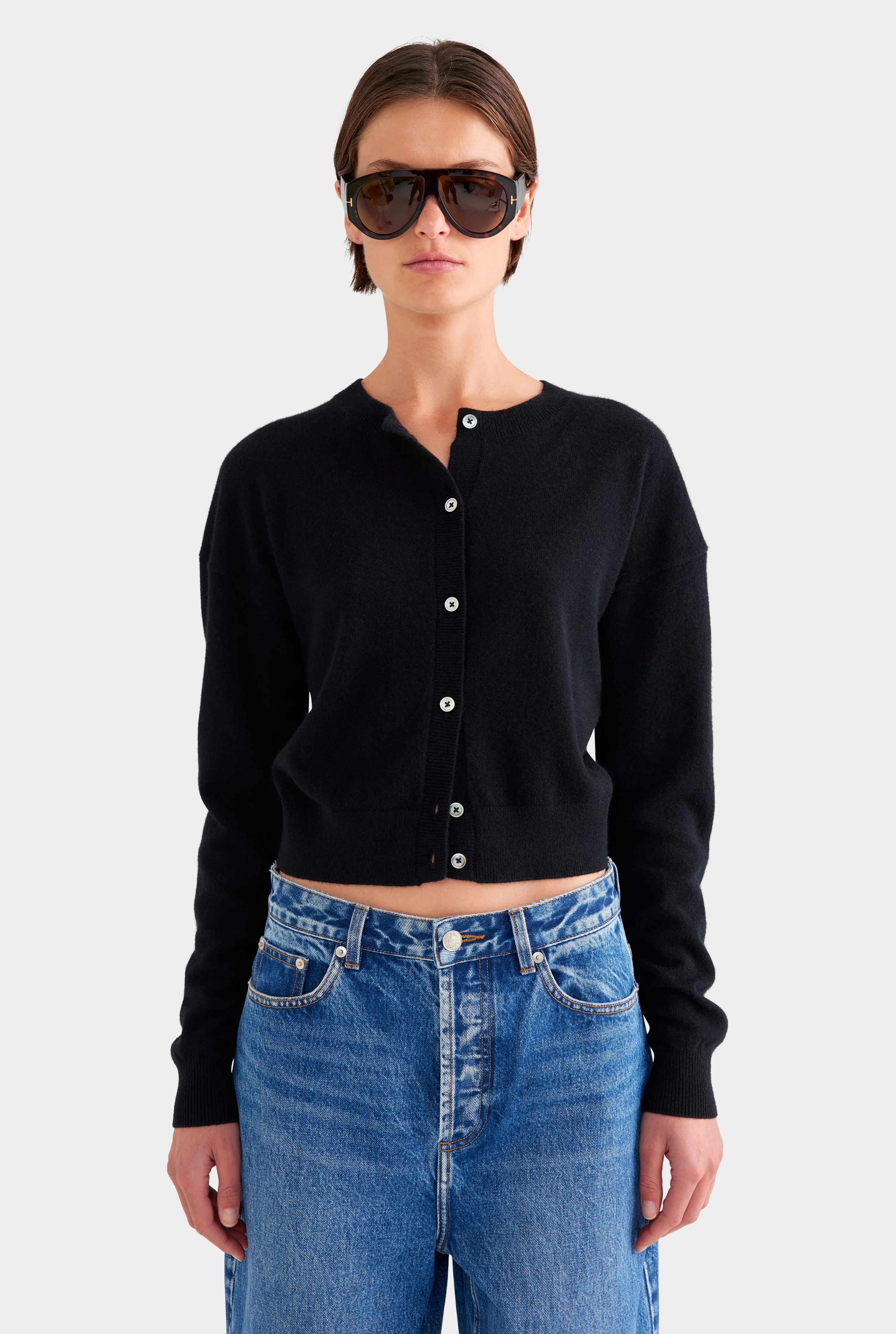 Womens Dropshoulder Cashmere Cardigan Black | Venroy | Venroy AU