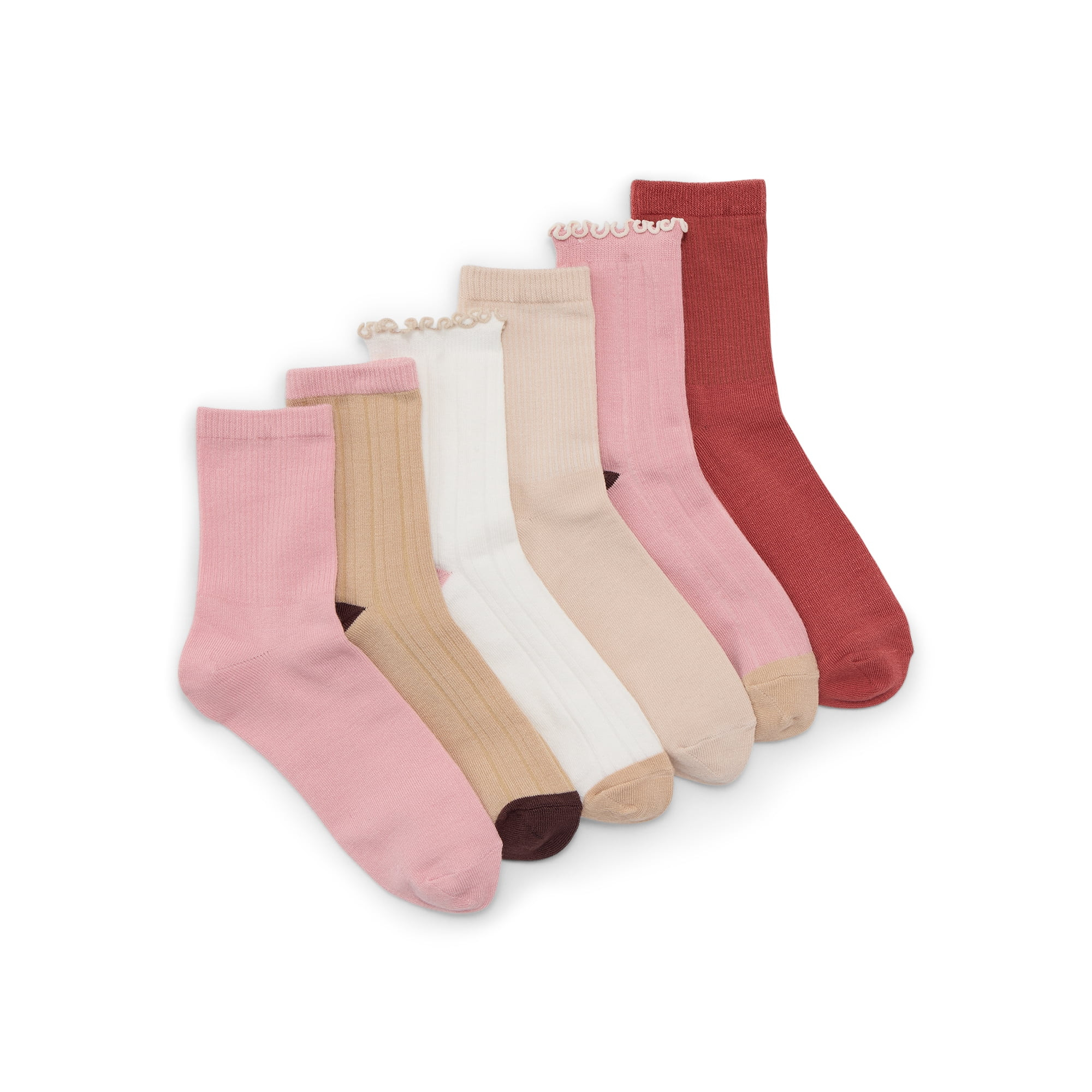 No Boundaries Lettuce Edge Mid-Crew Socks, 6-Pack, Women's, Shoe Sizes 4-10 | Walmart (US)