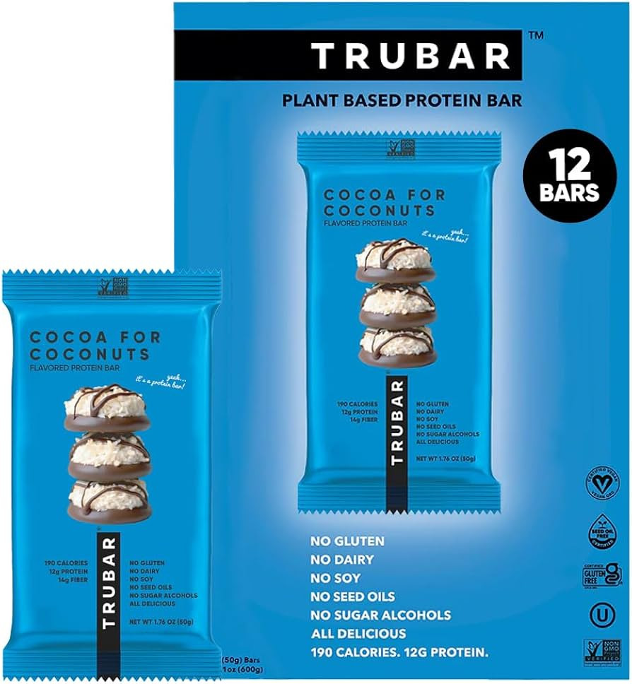 TRUBAR Vegan Protein Bar, Cocoa For Coconuts, Gluten Free, Plant Based Protein, Dairy Free, Non G... | Amazon (US)