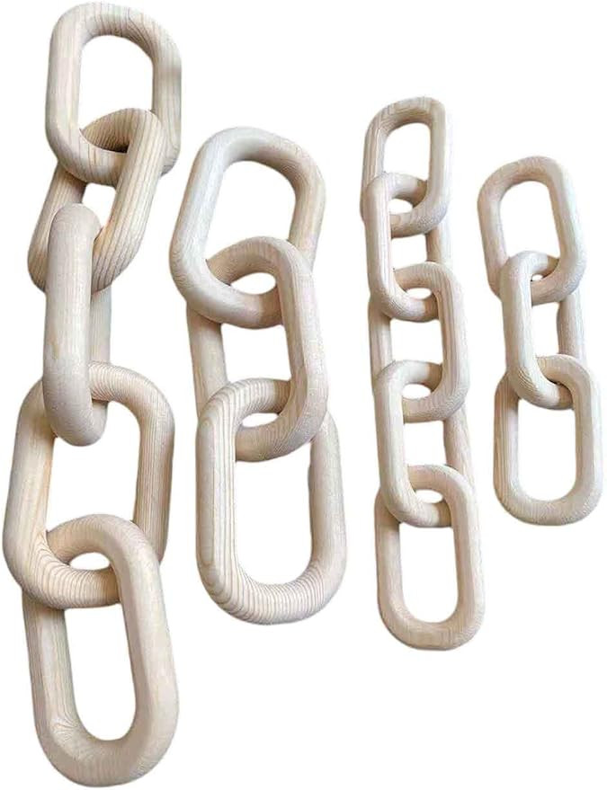 Luckyshe Boho Decor Wood Chain Link Farmhouse Home Hand Carved 3-Link Chain Rustic Country Decor,... | Amazon (US)