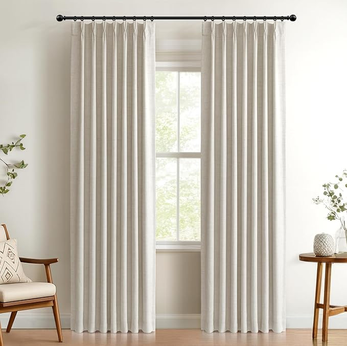 100% Blackout Shield Polyester Pinch Pleated Curtains Blackout, Pleated Drapes with Hooks 96 Inch... | Amazon (US)