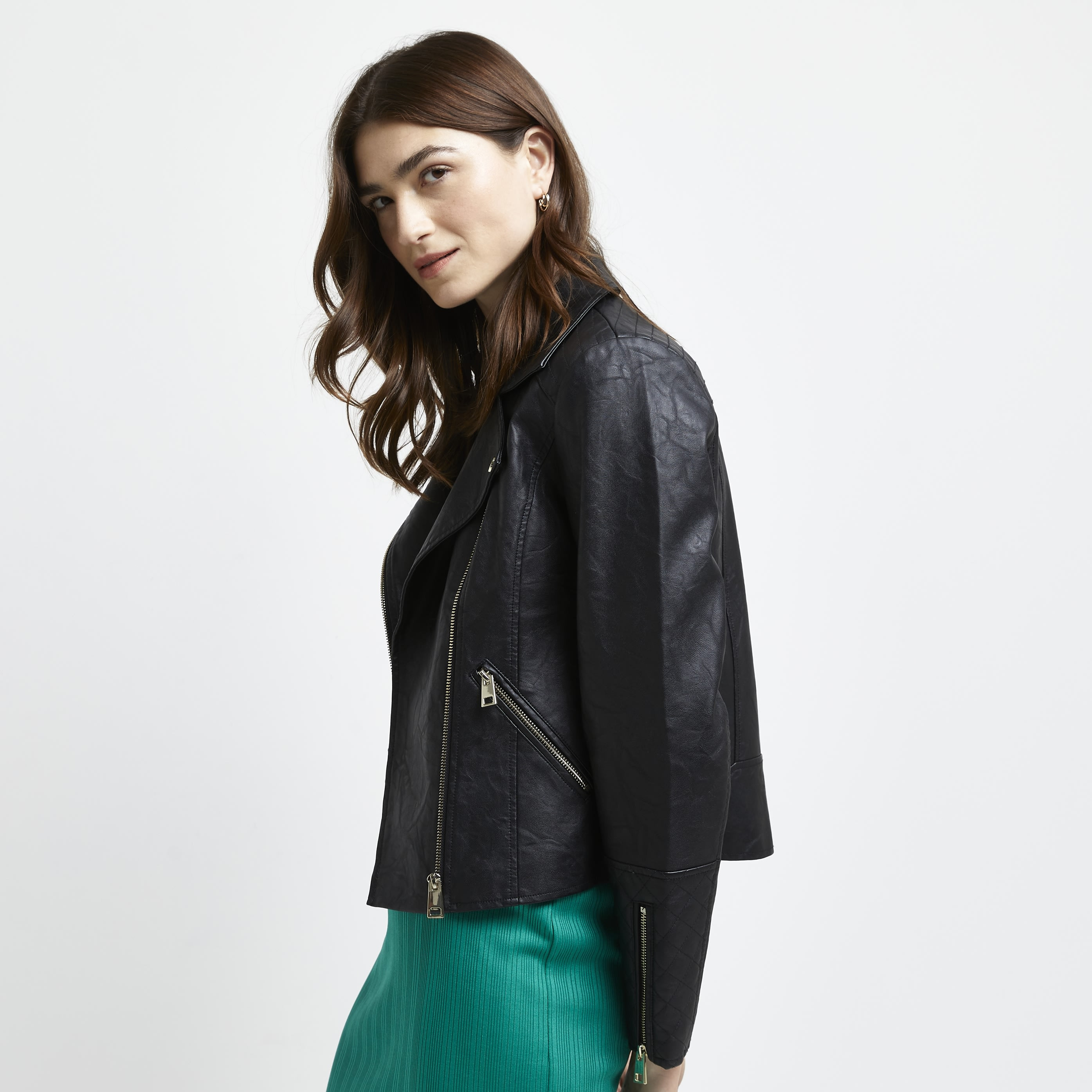River Island Womens Black faux leather biker jacket | River Island (UK & IE)