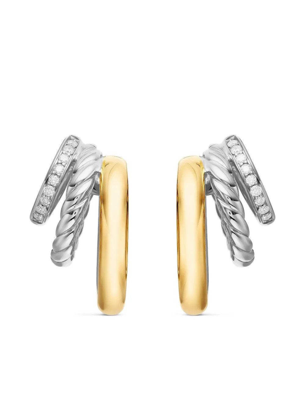 David Yurman 18kt yellow gold and sterling silver DY Mercer Multi diamond hoop earrings (21mm) | Farfetch Global