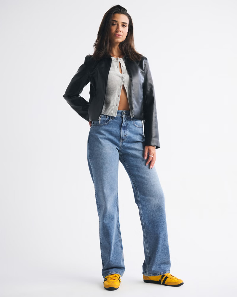 Curve Love High Rise 90s Relaxed Pearl Embellished Jean | Abercrombie & Fitch (US)