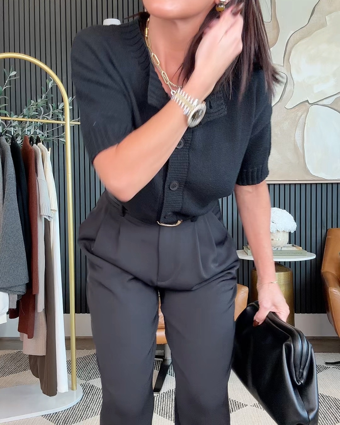 Wearing an extra small in the cardigan and extra small long pants