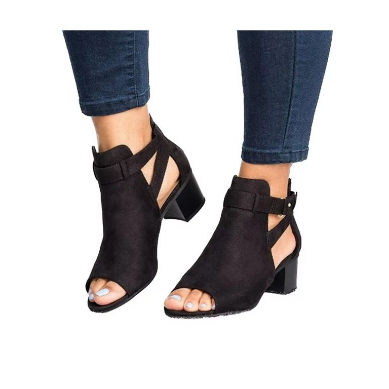 Women Buckle Peep Toe Low Block Heel Ankle Booties Boots Sandals Shoes Size - Walmart.com | Walmart (US)