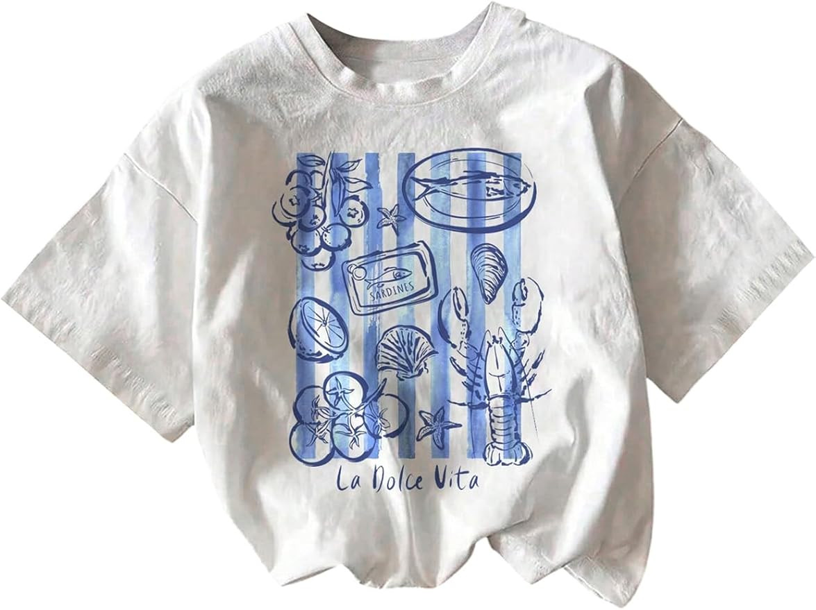 SweatyRocks Women's Short Sleeve Summer T Shirts Funny Graphic Tees Crewneck Tops | Amazon (US)