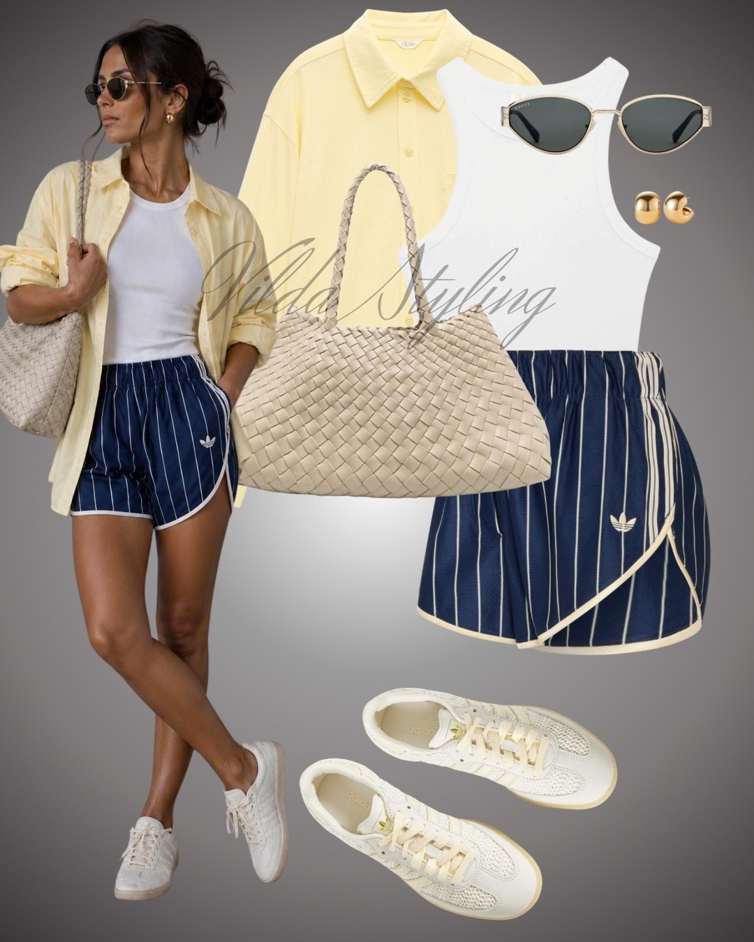 Casual Summer Chic! 💛✨
Currently obsessing over this perfectly relaxed look. I love blending sporty elements with elevated accessories. This light yellow button-down layered over a simple white tank gives major quiet luxury vibes. And these navy pinstripe Adidas shorts are such a chic take on athletic wear.
I’ve paired them with a beautiful woven tote (the detail is incredible!) and classic cream sneakers for comfort and style. Finished with chunky gold hoops and vintage-inspired sunglasses.
#SummerStyle #OOTD #LTKfit #QuietLuxury #AdidasShorts #ShopMyLook #LTKfinds #CasualOOTD #StyleInspo

#LTKsummer #LTKtravel #LTKstyletip