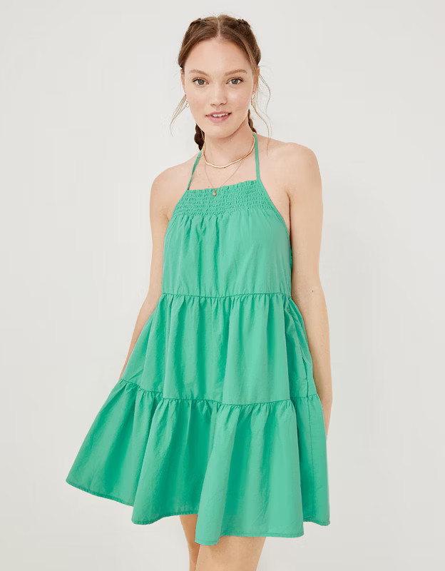 AE High-Neck Poplin Halter Mini Dress | American Eagle Outfitters (US & CA)
