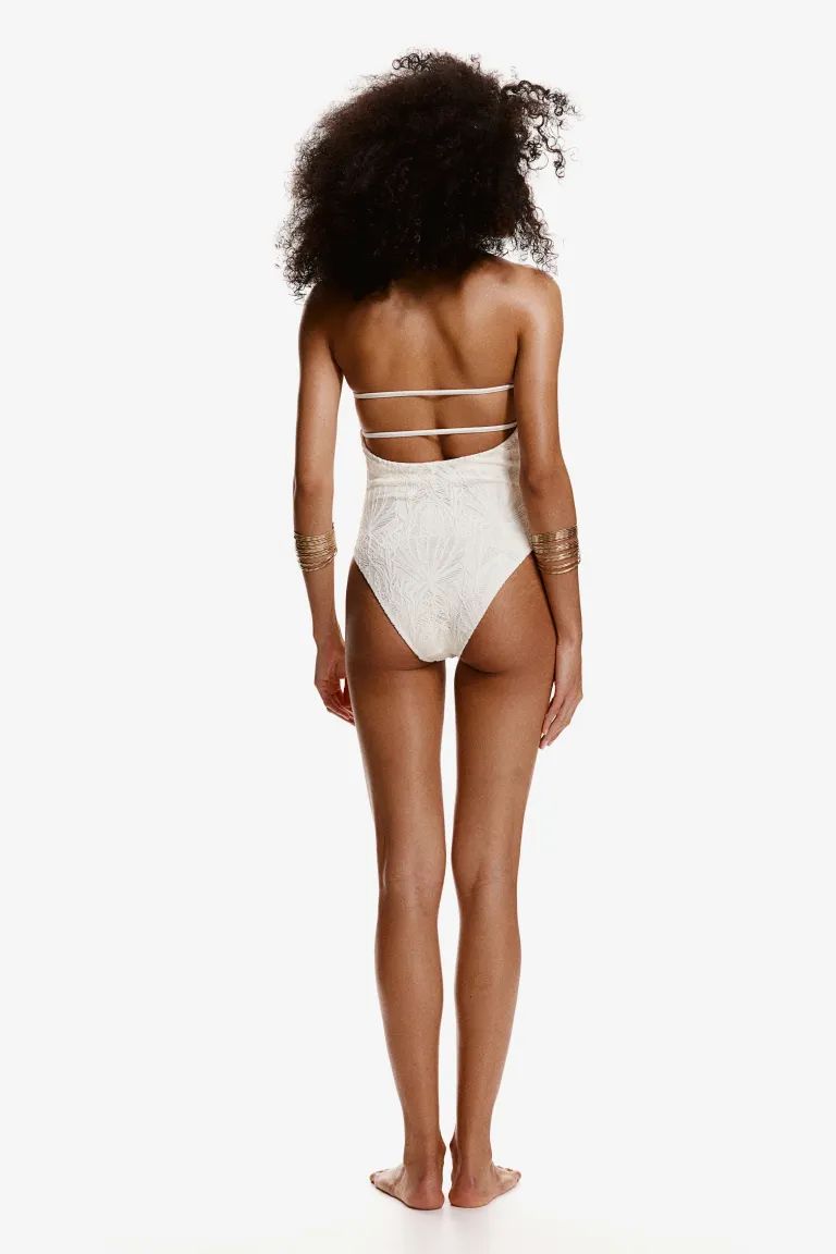 Padded-cup High-leg Bandeau swimsuit - Sleeveless - White - Ladies | H&M GB | H&M (UK, MY, IN, SG, PH, TW, HK)