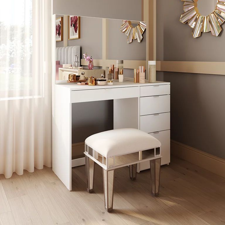Polifurniture Linden Modern Vanity Desk, White Finish | Walmart (US)