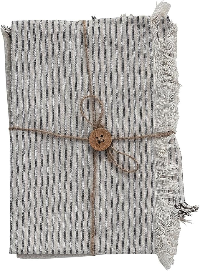 Creative Co-Op Large Woven Cotton Tea Towel with Stripes and Fringe Design for Kitchen, Natural a... | Amazon (US)