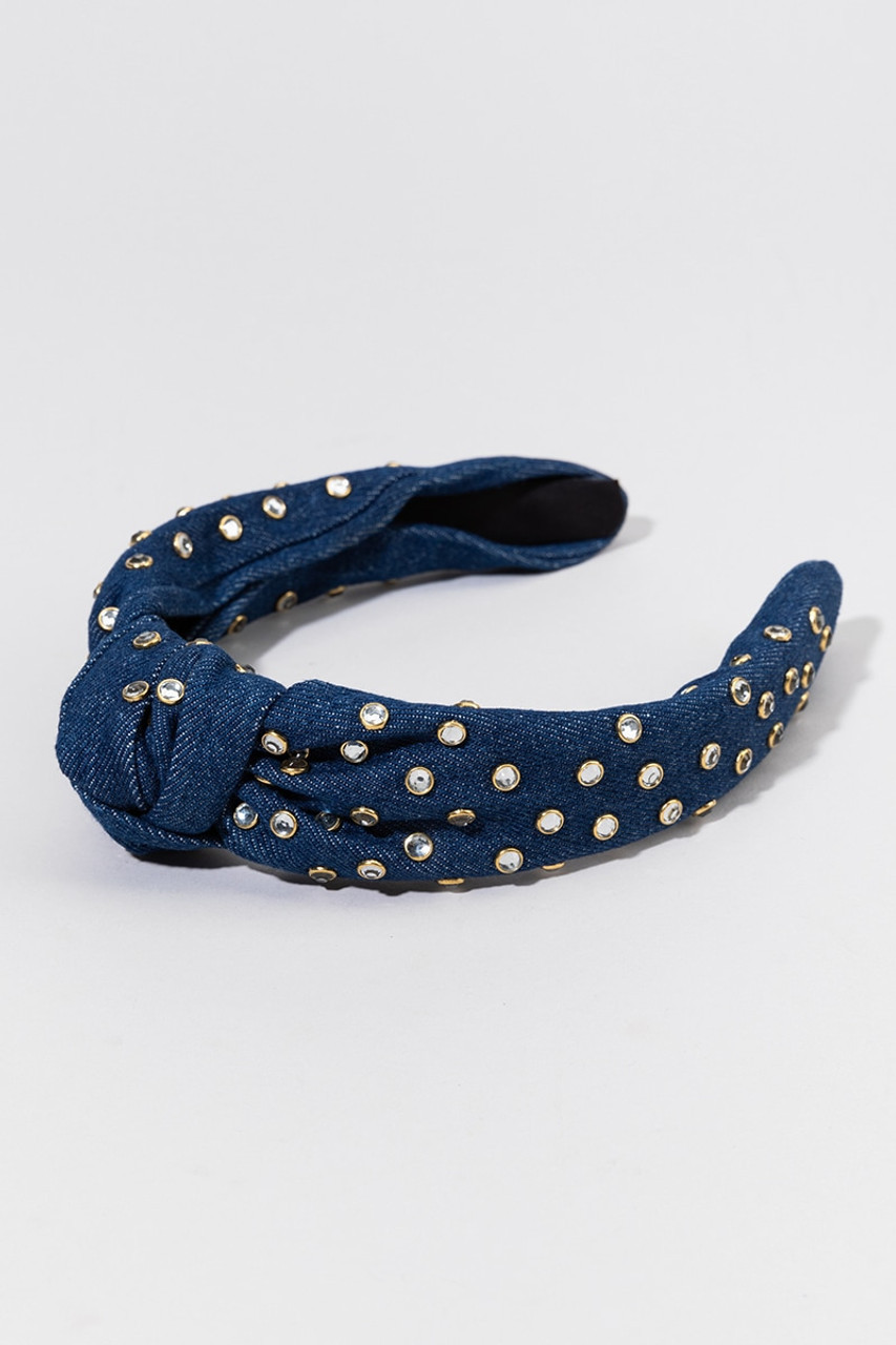 Kendra Denim Crystal Top Knot Headband | Francesca's