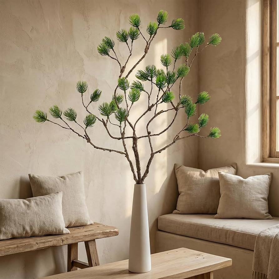 2pcs 30in Artificial Bendable Pine Needle Branches Selected Flowers Green Fake Plants Stems vase ... | Amazon (US)