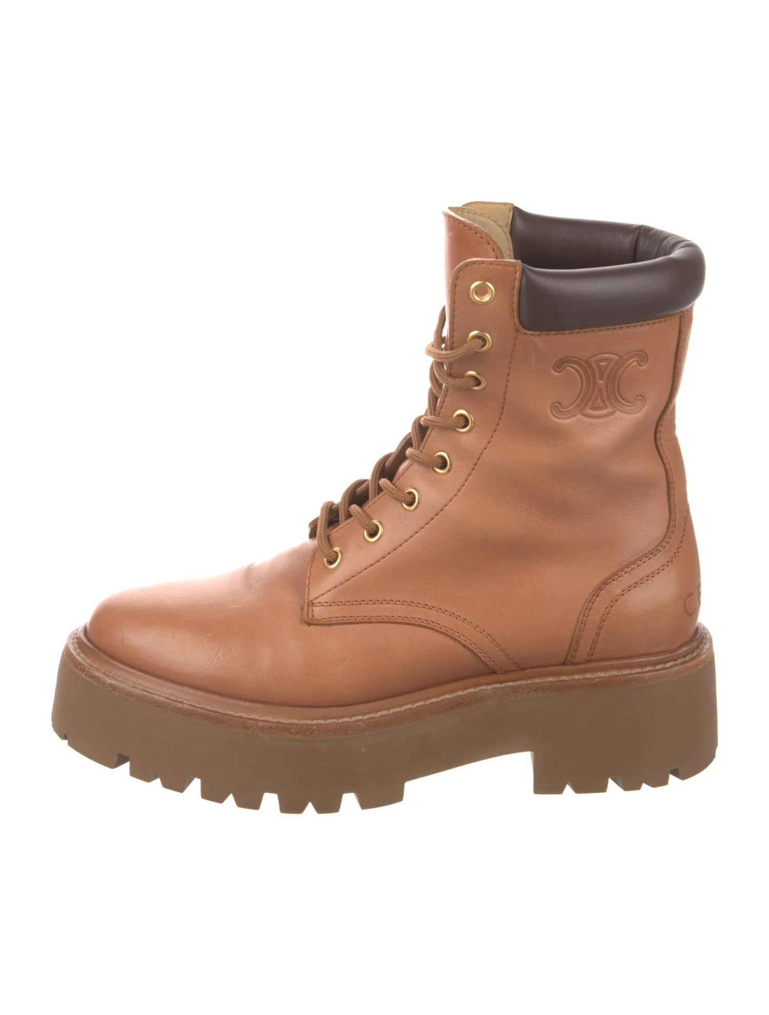 Celine Bulky Lace-Up Boot Leather Combat Boots | The RealReal