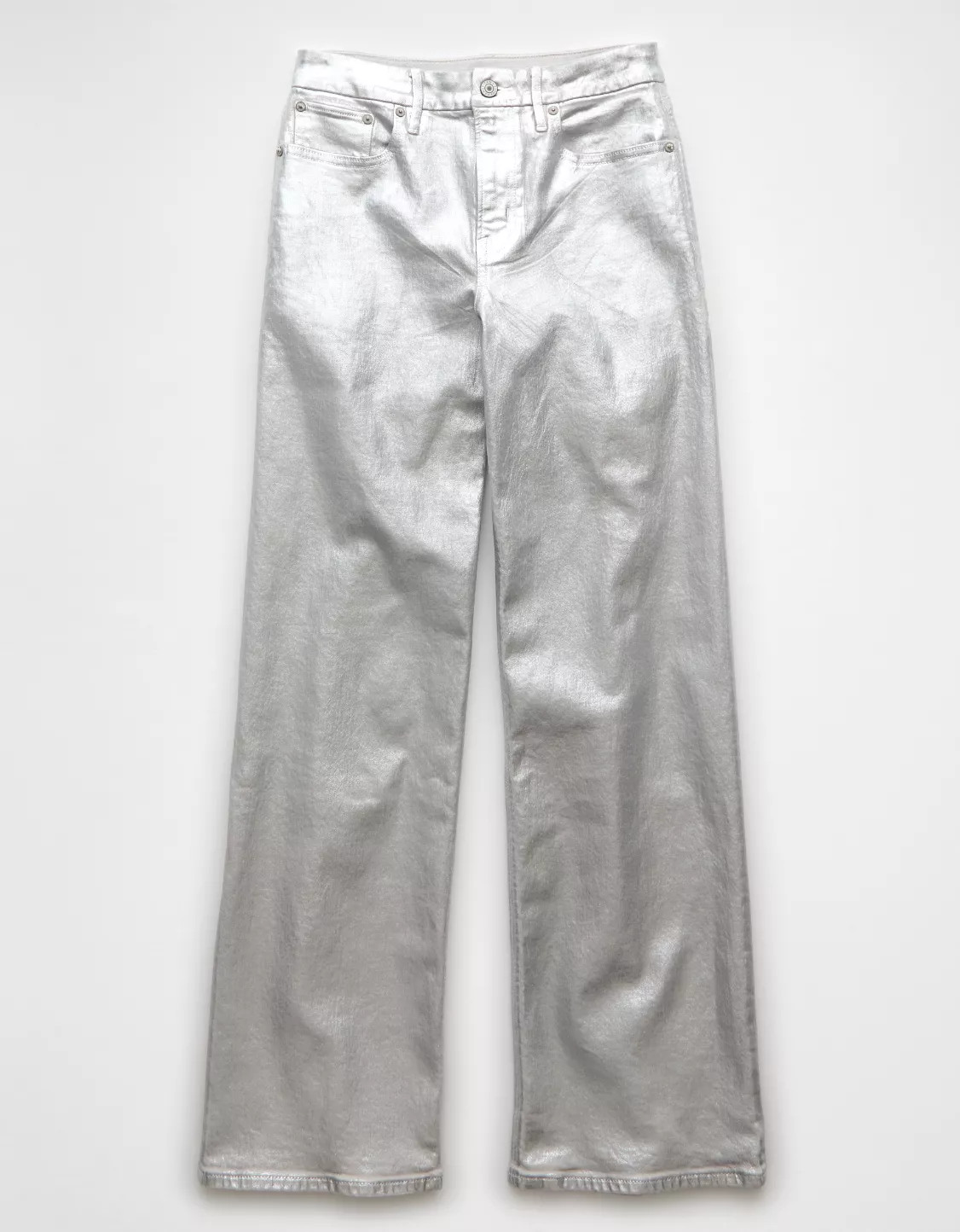AE Stretch Curvy Metallic Super High-Waisted Baggy Straight Jean | American Eagle Outfitters (US & CA)