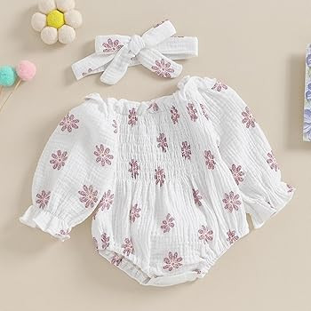 Emmababy Baby Girl Floral Romper Long Sleeve Ruffle Off Shoulder Bodysuit Flower Print One Piece ... | Amazon (US)