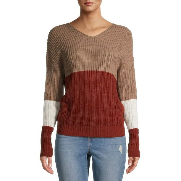 No Boundaries Juniors' Twisted Colorblocked Sweater | Walmart (US)