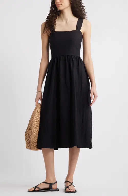caslon(r) Woven Midi Sundress in Black at Nordstrom, Size Medium | Nordstrom