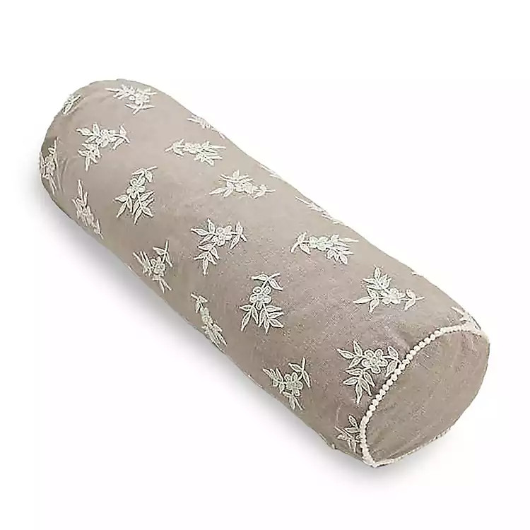 Taupe Embroidered Floral Bolster Pillow | Kirklands