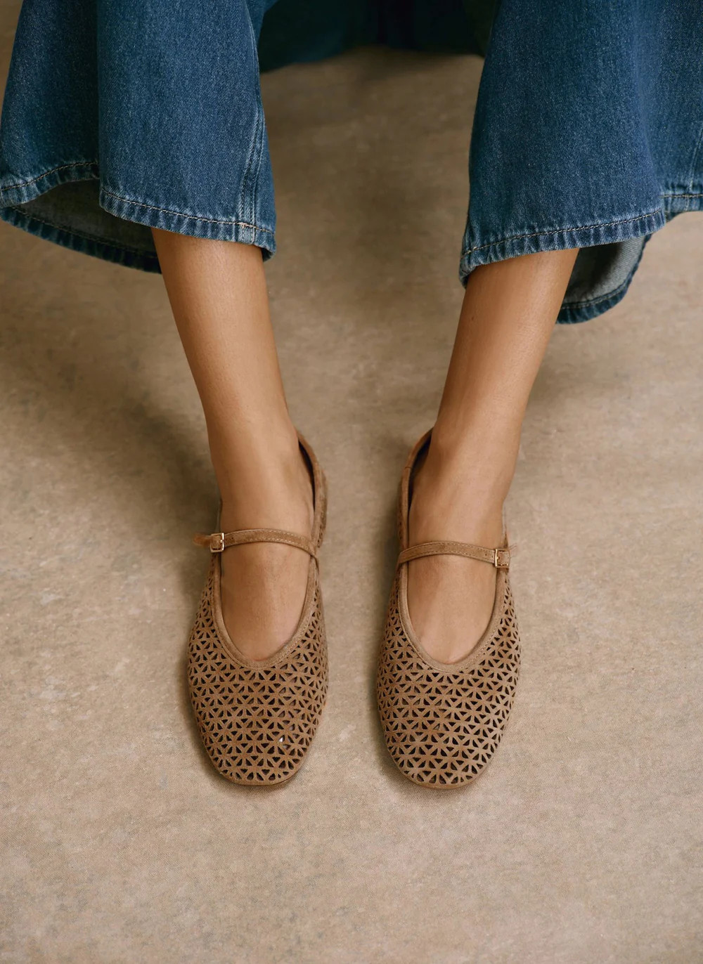 Tabi Tan Suede Ballet Flats | Mint Velvet