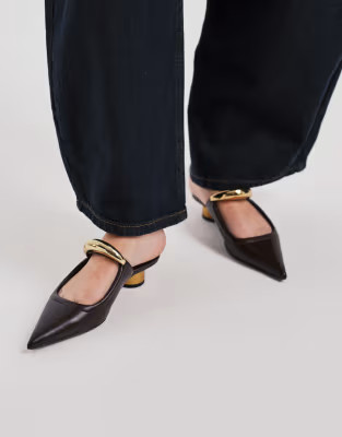 JW PEI Helena mules with gold-tone metal details in brown | ASOS (Global)