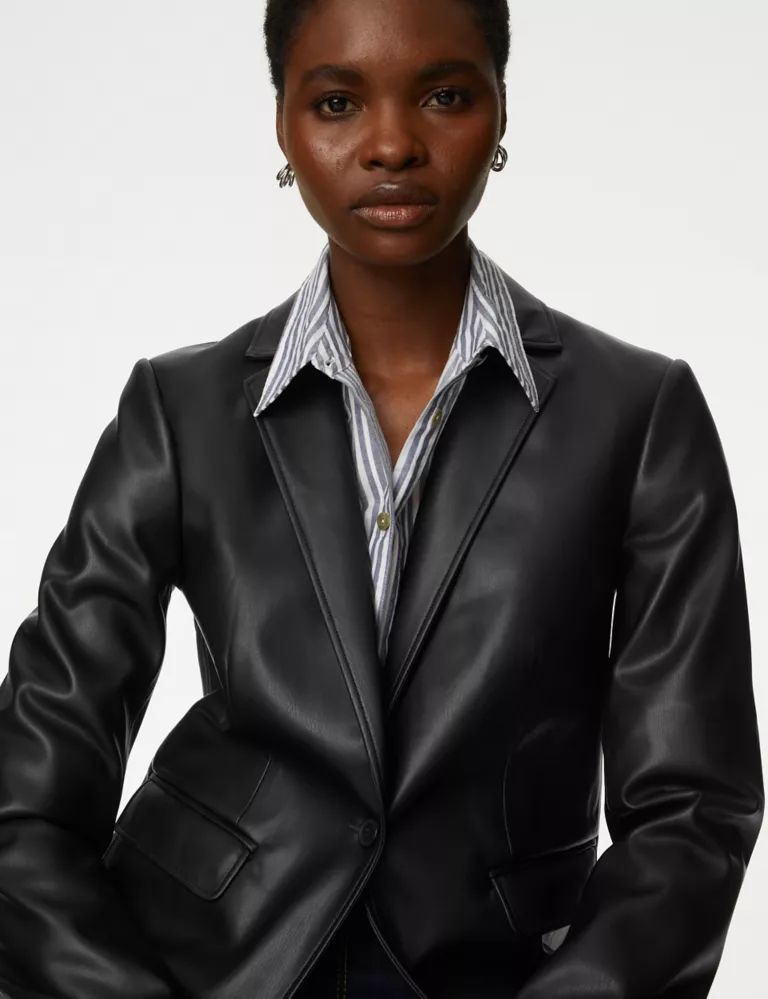 Faux Leather Tailored Single Breasted Blazer | Marks & Spencer (UK)
