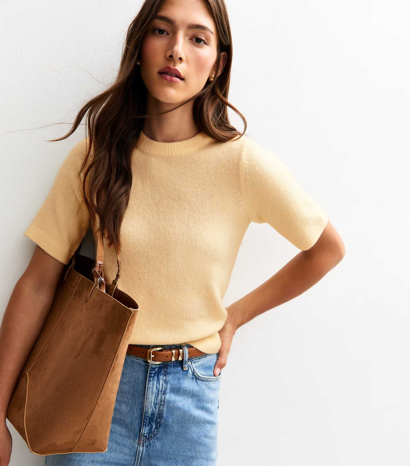 Light Yellow Short Sleeve Midweight Knit T-Shirt | New Look | New Look (UK)
