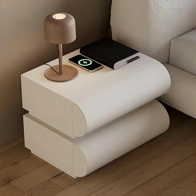 homary Smart Nightstand with Wireless Charging, USB & Type-C Ports – Modern White Leather Night... | Amazon (US)