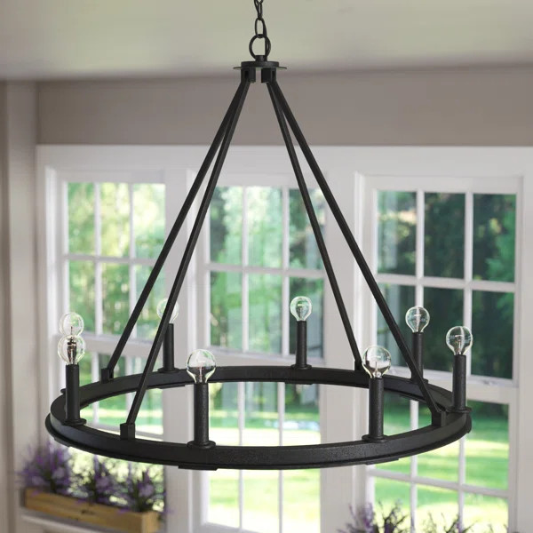 Shayla 8 - Light Candle Style Wagon Wheel Chandelier | Wayfair North America