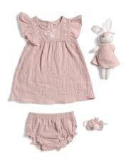 Newborn Girls Embroidered Bunny Dress With Headband And Bunny Plush | TJ Maxx