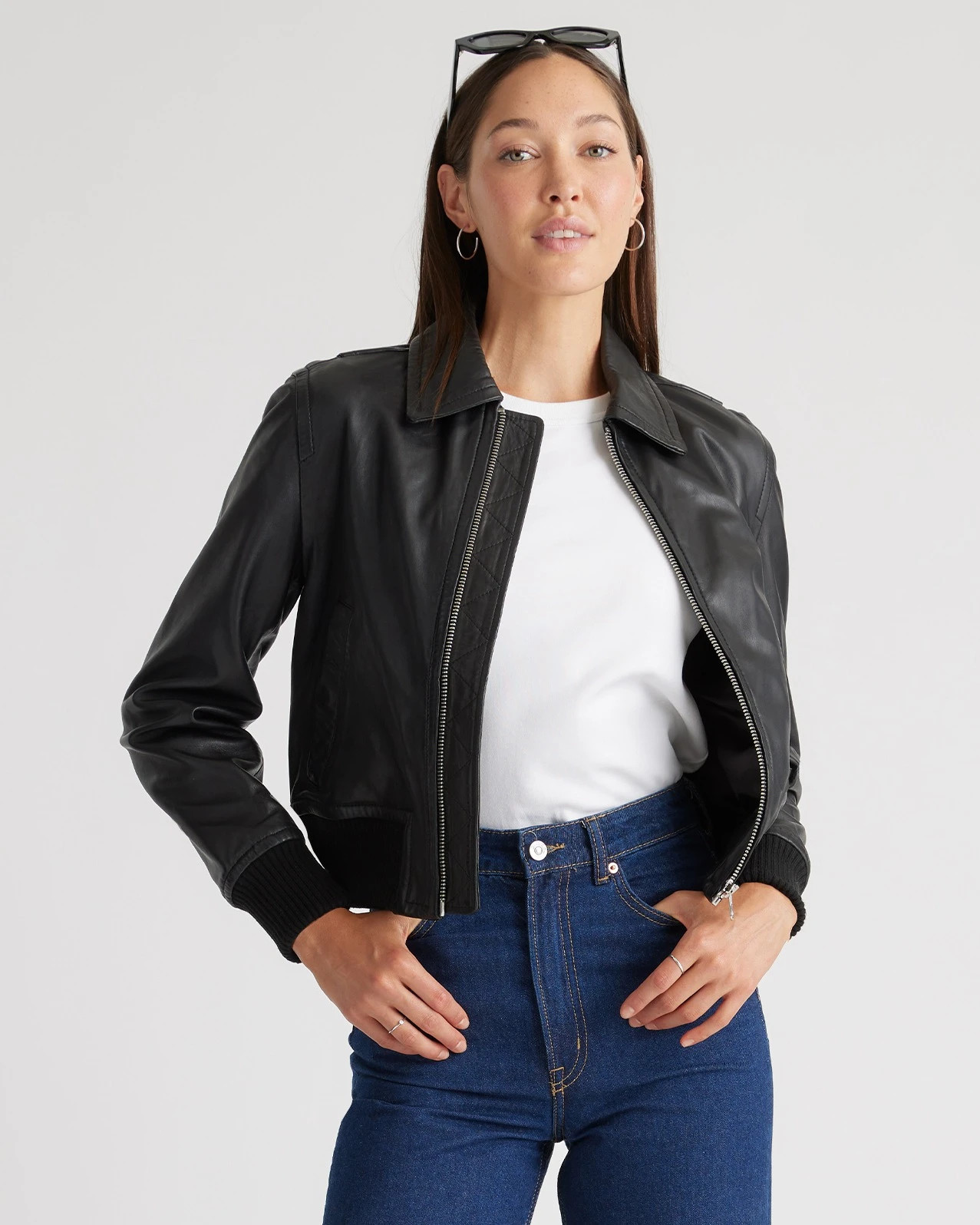 100% Washed Leather Bomber Jacket | Quince
