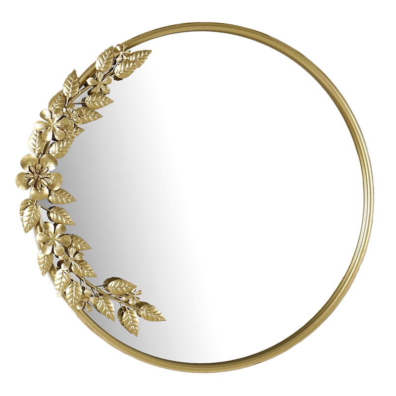 Gold Floral Round Wall Mirror, 20x21 | At Home