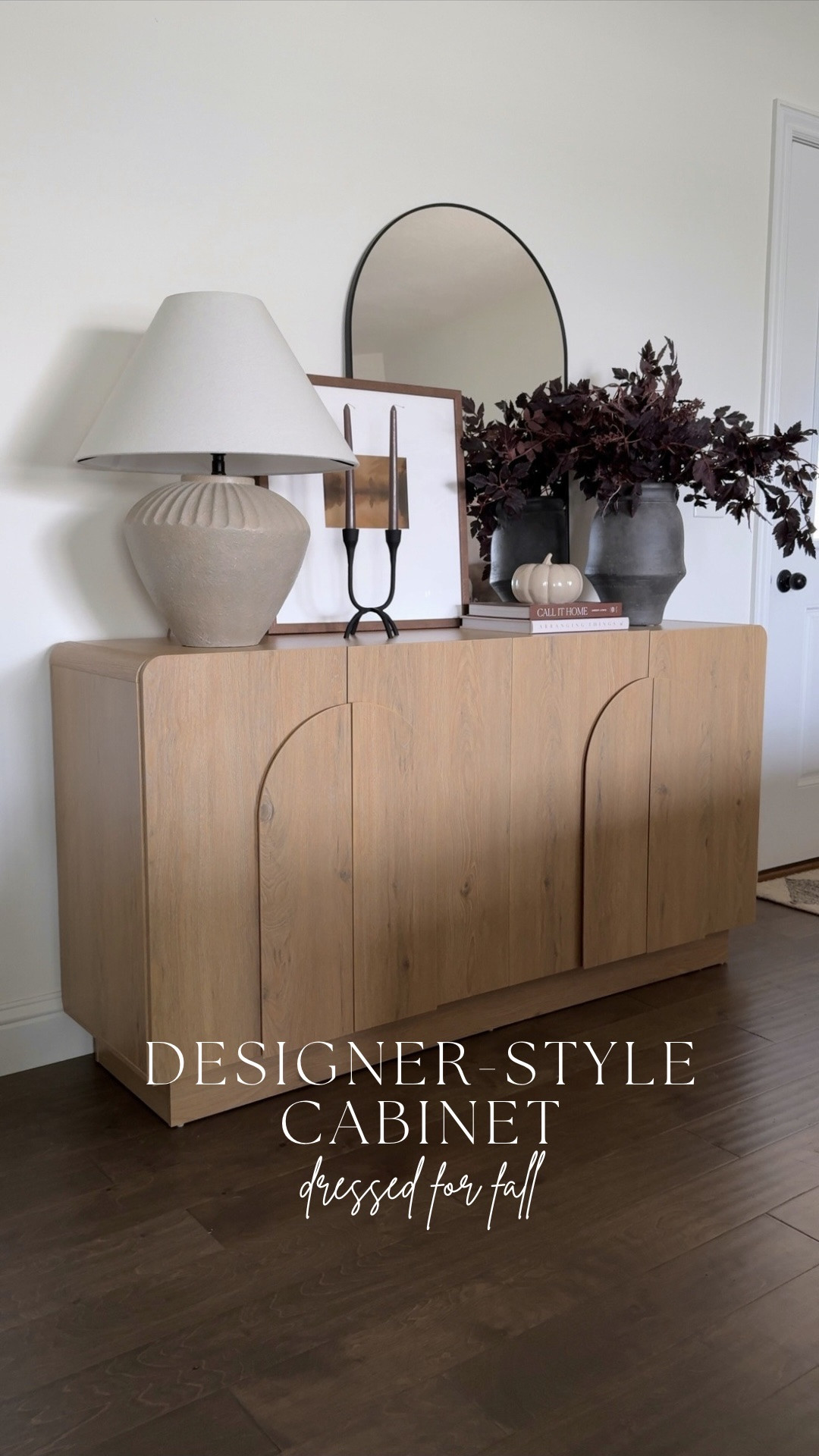 This designer-style cabinet looks so much more expensive than it is! 🤎 I love the arched detail, rounded edges, oak finish, and all the hidden storage. Such a pretty piece to dress up for fall!

#LTKHome