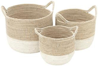 Seagrass Round 3-Piece 2-Tone White Woven Basket Set (9H359) | LampsPlus.com