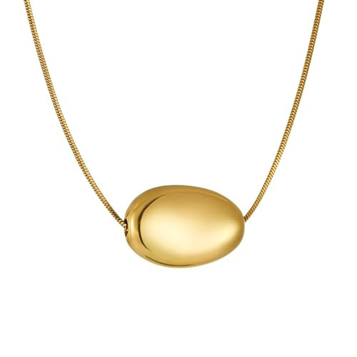 Dr's gift Chunky 14K Gold Plated Pebble Pendant Necklace for Women Long Adjustable Trendy Bean Necklace Large Charm Chunky Statement Necklace | Amazon (US)