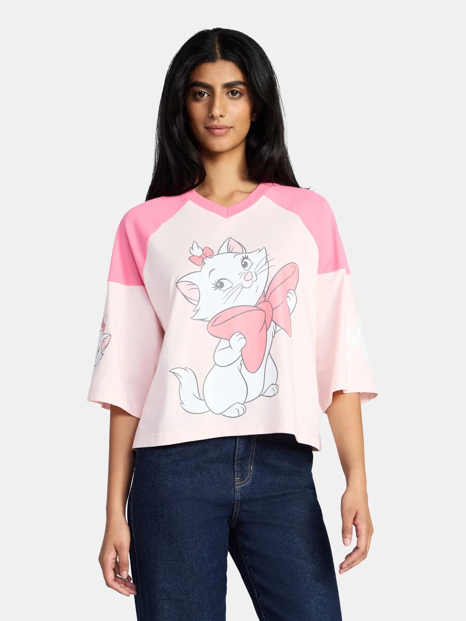 Marie the Cat Women's Varsity Graphic Tee with Elbow Sleeves, Sizes XXS-XXL | Walmart (US)